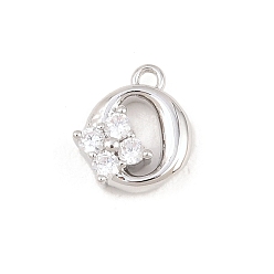 Letter O Латунные микропаве прозрачные кубические циркониевые подвески, долговечный, стойки покрытие, платина, без кадмия и без свинца, Письмо O, 9.5x8.5x3.5 мм, отверстие : 1.2 мм