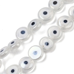 Белый Ручной сглаза бусины бисер нитей, плоско-круглые, белые, 7.5~8.5x3 мм, отверстие : 0.8 мм, около 48 шт / нитка, 13.54~14.72'' (34.4~37.4 см)