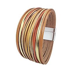 Tan PU Leather Multi-strand Bracelets, with Magnetic Clasps, Tan, 8-1/8 inch(20.5cm)