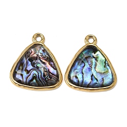 Triangle 304 Stainless Steel & Natural Paua Shell Pendants, Real 18K Gold Plated, Ion Plating(IP), Long-Lasting Plated, Triangle Charm, 29x25.5x4mm, Hole: 2.5mm