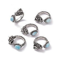 Larimar Dragon Head Natural Larimar Cuff Rings, Antique Silver Tone Brass Open Rings for Women, 5mm, Inner Diameter: US Size 8 1/4(18.3mm)