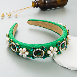 Зеленый Повязка на голову с жемчужным цветком в стиле барокко для женщин, элегантные и роскошные аксессуары для волос