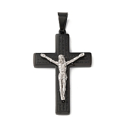 Черный 304 подвески-кресты из нержавеющей стали с изображением Иисуса, цвет нержавеющей стали, чёрные, 42.5x28x6 мм, отверстие : 8x5 мм