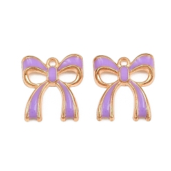 Lila Legierung mit Emailanhängern, Bowknot Charms, Licht Gold, lila, 20x18x3 mm, Bohrung: 1.5 mm