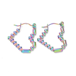 Rainbow Color Ионное покрытие (ip) 304 серьги-кольца из нержавеющей стали для женщин, сердце, Радуга цветов, 20x18.5x2.5 мм, штифты : 0.8 мм
