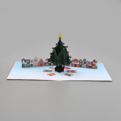 Рождественская елка Прямоугольник 3d рождественские елки всплывающая бумажная поздравительная открытка, с конвертом, пригласительный билет на рождество, узор Рождество дерево, 150x150x4.5 мм