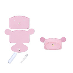 Pink DIY Bear-shaped Wallet Making Kit, Including Cowhide Leather Bag Accessories, Iron Needles & Waxed Cord, Pink, 8x12cm