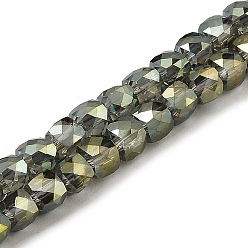 Olive Drab Electroplate Transparent Glass Beads Strands, Faceted, Cube, Olive Drab, 6x6x6mm, Hole: 1mm, about 67~68pcs/strand, 15.5~16 inch(39.4~40.6cm)