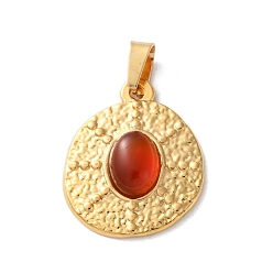 Красный Агат Подвески из натурального сердолика (окрашенные и нагретые), 304 из нержавеющей стали плоские круглые прелести, ионное покрытие (ip), золотые, 21x17.5x4~4.5 мм, отверстие : 4.5x3 мм