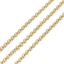 Golden Brass Cable Chains, Soldered, with Spool, Oval, Cadmium Free & Nickel Free & Lead Free, Long-Lasting Plated, Golden, 2x1.5x0.35mm, about 301.83 Feet(92m)/roll