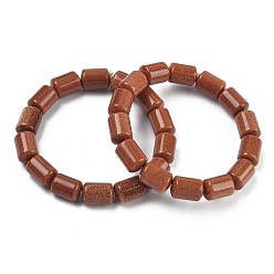 Камень с Пылевым Золотом Браслеты из синтетических бусин золотистого цвета в виде колонны, эластичные, для женщин и мужчин., внутренний диаметр: 2.17 дюйм (5.5 см)