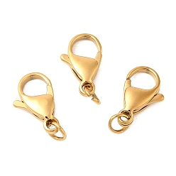 Real 18K Gold Plated Ion Plating(IP) 304 Stainless Steel Lobster Claw Clasps, Parrot Trigger Clasps, Real 18K Gold Plated, 15x9x4mm, Hole: 2mm