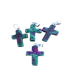 Ruby in Zoisite Natural Ruby in Zoisite Pendants, with Platinum Tone Brass Findings, Cross, 25x18mm