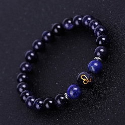 Lapis Lazuli Natural Lapis Lazuli Beaded Stretch Bracelets, with Synthetic Blue Goldstone Constellation, 7-1/4 inch(18.5cm)