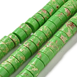 Lawn Green Synthetic Imperial Jasper Dyed Beads Strands, Disc, Heishi Beads, Lawn Green, 6~6.5x3~3.5mm, Hole: 1.2mm, about 107pcs/strand, 14.88''~14.96''(37.8~38cm)