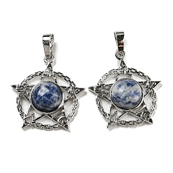 Содалитовое Природные подвески содалитом, подвеска в виде стойки из латуни со звездой, платина, без кадмия и без свинца, 27.5x25.5x7~8 мм, отверстие : 8x5 мм