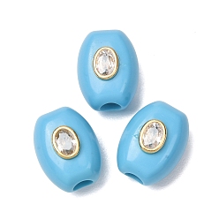 Synthetic Turquoise Synthetic Turquoise European Beads, Oval Large Hole Beads with Brass Pave Clear Cubic Zirconia Findings, Golden, Light Sky Blue, 20~20.5x15.5x13mm, Hole: 5mm