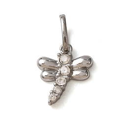 Clear 304 Stainless Steel Micro Pave Cubic Zirconia Charms, Dragonfly Charms, Stainless Steel Color, Clear, 10.5x9x2mm, Hole: 4x2.5mm