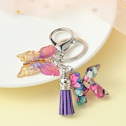 Letter K Resin Letter & Acrylic Butterfly Charms Keychain, Tassel Pendant Keychain with Alloy Keychain Clasp, Letter K, 9cm