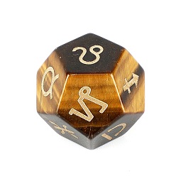 Tiger Eye Natural Tiger Eye Classical 12-Sided Polyhedral Dice, Engrave Twelve Constellations Divination Game Toy, 20x20mm