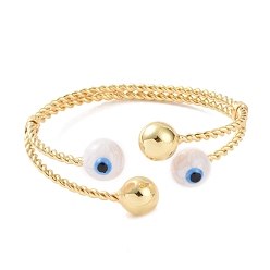 White Enamel Evil Eye Open Cuff Bangle, Real 18K Gold Plated Brass Jewelry for Women, White, Inner Diameter: 2-1/2 inch(6.5cm)