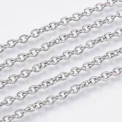 Stainless Steel Color 304 Stainless Steel Cable Chains, Soldered, Oval, Stainless Steel Color, 4x3x0.8mm