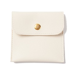 Linen PU Imitation Leather Jewelry Storage Bags, with Golden Tone Snap Buttons, Square, Linen, 7.9x8x0.75cm