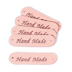 Misty Rose Imitation Leather Label Tags, with Holes & Word Hand Made, for DIY Jeans, Bags, Shoes, Hat Accessories, Rounded Rectangle, Misty Rose, 12x45mm