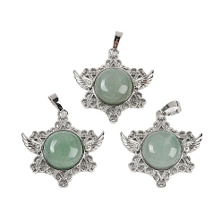 Зеленый Авантюрин Естественный зеленый авантюрин подвески, с реечной обшивкой латунными выводами, платина, без кадмия и без свинца, звезда, 35x34x7.5~8 мм, отверстие : 5x8 мм