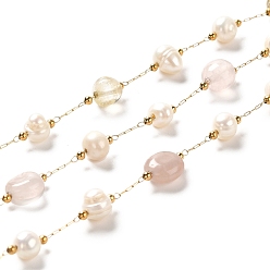 Pierre Mélangete Chaînes perlées de perles naturelles et de pierres mélangées, avec les accessoires en acier inoxydable, plaqué longue durée, soudé, or, 5~9.5x4~8x2~5mm, 4~6x5.5~8mm