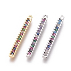 Mixed Color Brass Micro Pave Cubic Zirconia Pendants, Bar, Colorful, Mixed Color, 29x3x2mm, Hole: 1mm