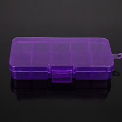 Indigo 10 Grids Transparent Plastic Removable Bead Containers, with Lids and Indigo Clasps, Rectangle, Indigo, 12.8x6.5x2.2cm