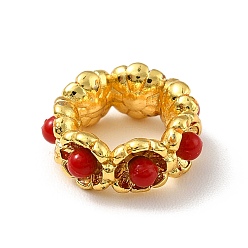 Красный Латунные бусины, с абс пластмассовой имитационной жемчужиной, реальный 18 k позолоченный, без свинца, без кадмии и без никеля, красные, 11.5x5 мм, отверстие : 7 мм