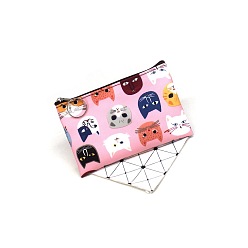 Pink Cat Pattern Cloth Clutch Bags, Change Purse with Zipper, for Women, Rectangle, Pink, 12x8cm