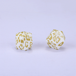 Белый Силиконовые бусины с красочным рисунком и принтом, жевательные бусины для чайников, DIY уход за ожерельем, белые, 17x22.5x23 мм, отверстие : 3 мм