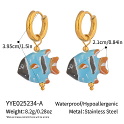 Синий Серьги-кольца из нержавеющей стали и керамики, реальный 18 k позолоченный, синие, 39.5x21 мм