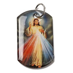 Jesus Rectangle Epoxy Resin Pendants, Religion Charms with Platinum Plated Aluminum Jump Rings, Jesus, 40x23.5x3mm, Hole: 7mm