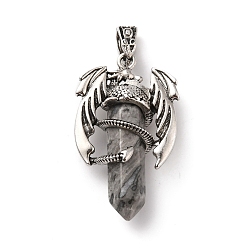 Map Stone Natural Map Stone Pointed Pendants, Faceted Bullet Charms, with Rack Plating Platinum Tone Alloy Dragon Findings, Cadmium Free & Lead Free, 39~41x24~25x13~14mm, Hole: 4x8mm