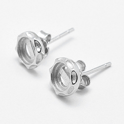 Silver 925 Sterling Silver Stud Earring Findings, Flat Round, Silver, 7x1.5mm, Tray: 5mm, Pin: 0.6mm