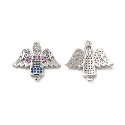 Platinum Brass Micro Pave Colorful Cubic Zirconia Connector Charms, Angel Links, Platinum, 22x19.5x3mm, Hole: 1mm