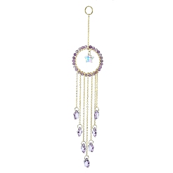 Amethyst Glass Star Pendant Decorations, Hanging Suncatchers, with Natural Amethyst Bead, for Home Decorations, 221mm