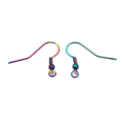 Rainbow Color Ion Plating(IP) 304 Stainless Steel French Earring Hooks, Flat Earring Hooks, Ear Wire, with Beads and Horizontal Loop, Rainbow Color, 19x22mm, Hole: 2mm, 22 Gauge, Pin: 0.6mm, bead: 3mm