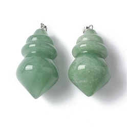 Зеленый Авантюрин Естественный зеленый авантюрин подвески, с латунной найти, конус, 44.5~47.5x23.5~24 мм, отверстие : 6x4.5 мм