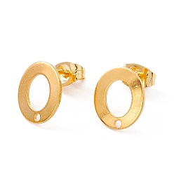 Real 24K Gold Plated 201 Stainless Steel Stud Earring Findings, with Ear Nuts and 304 Stainless Steel Pins, Donut with Hole, Real 24K Gold Plated, 11x9.5mm, Hole: 1.2mm, Pin: 0.7mm