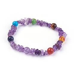 Amethyst Chakra Jewelry Stretch Bracelets, with Natural Amethyst and Natural & Synthetic Mixed Gemstone Beads, 55mm