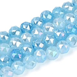 Светло-Голубой Антикоррозийные гальванические стеклянные бусины, круглые, имитация нефрита, градиент цвета, граненые, Небесно-голубой, 5.5~6 мм, отверстие : 1~1.2 мм, около 65~69 шт / нитка, 13.58~14.76'' (34.5~37.5 см)