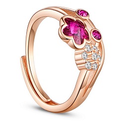 Rose Gold SHEGRACE Elegant Fashion 925 Sterling Silver Finger Ring, with Rose Red Cubic Zirconia Plum Blossoms, Rose Gold, Size 8, 18mm