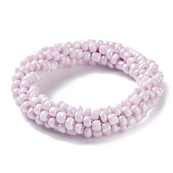 Lavender Crochet Glass Beads Braided Stretch Bracelet, Nepel Boho Style Bracelet, Lavender, Inner Diameter: 1-3/4 inch(4.5cm)