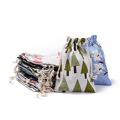 Mixed Color Polycotton(Polyester Cotton) Packing Pouches Drawstring Bags, with Flower Printed, Mixed Color, 18x13cm