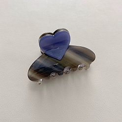 Blue Heart Cellulose Acetate(Resin) Claw Hair Clips, for Women Girls, Blue, 58x35mm